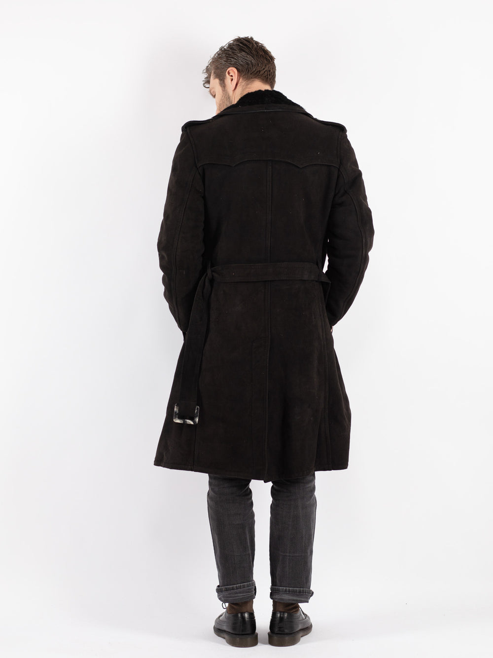 Vintage 90's Men Sheepskin Coat in BlackZ204