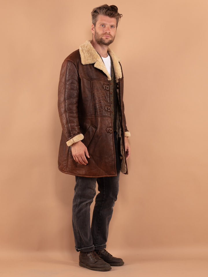 Vintage 70's Men Sheepskin Coat in Brown