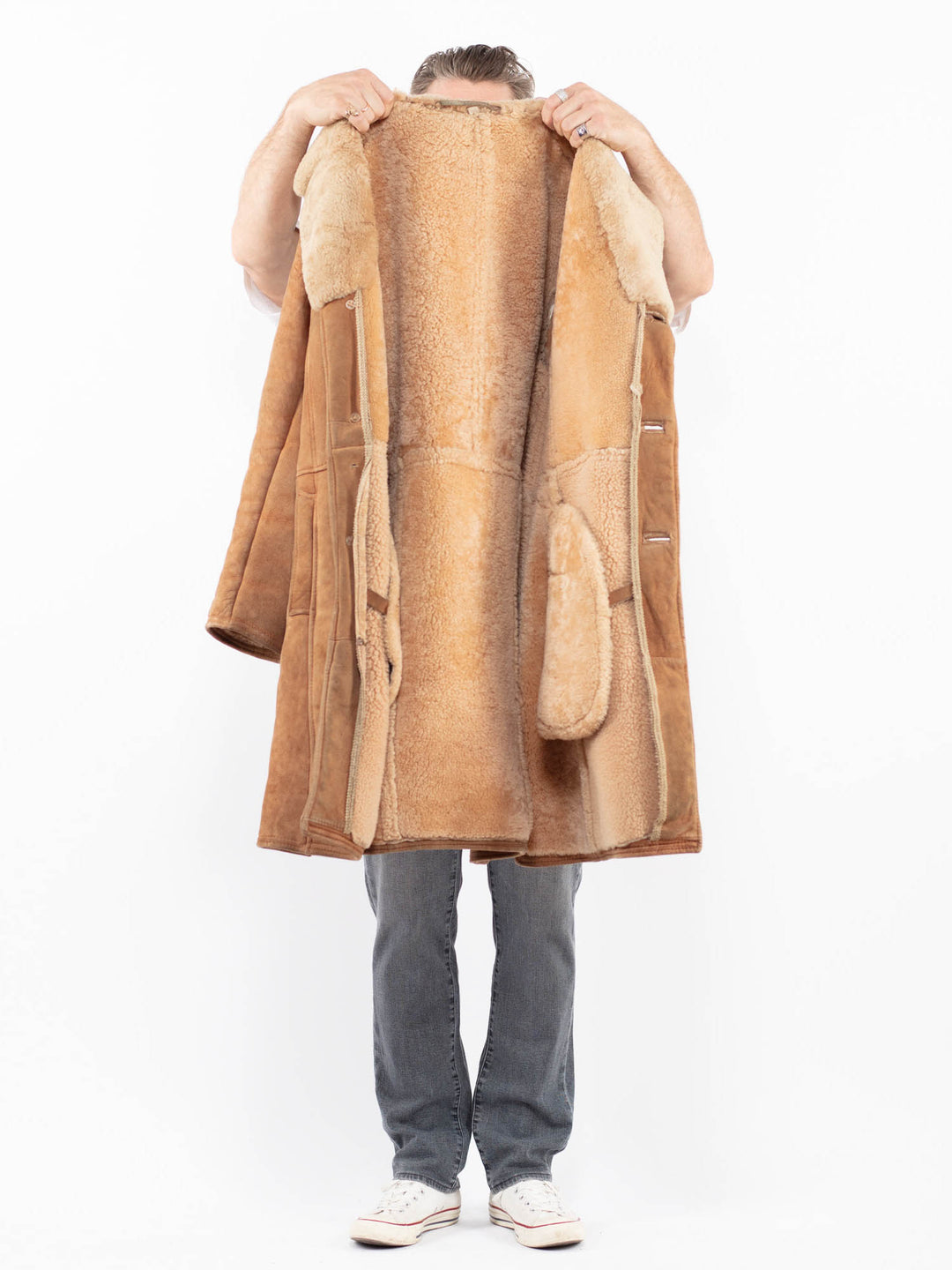 Vintage 70's Men Sheepskin Coat in BrownZ1969