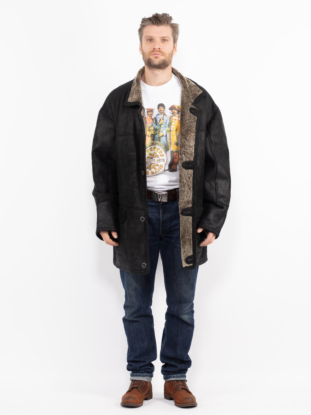 Vintage 90's Men Sheepskin Coat in BlackZ2701