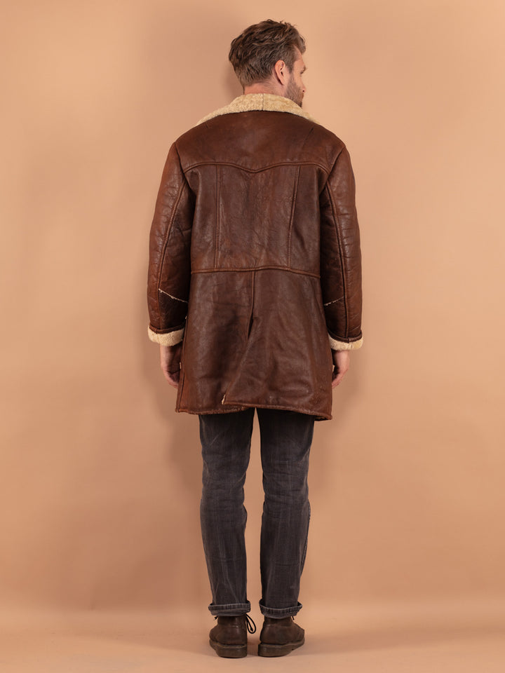 Vintage 70's Men Sheepskin Coat in Brown