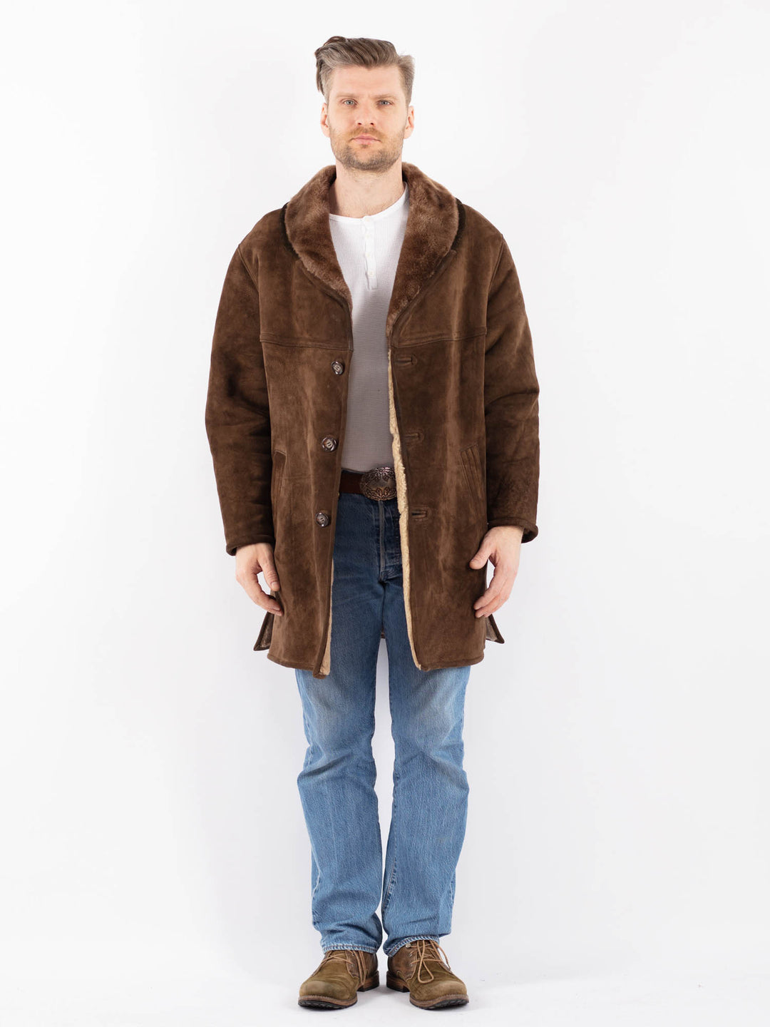 Vintage 70's Men Sheepskin Coat in BrownZ1429