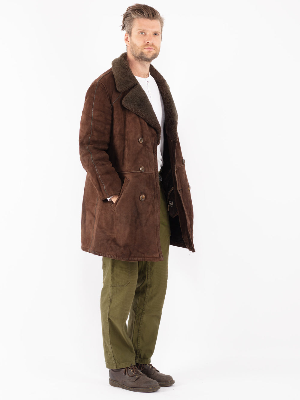 Vintage 70's Men Sheepskin Coat in Brown