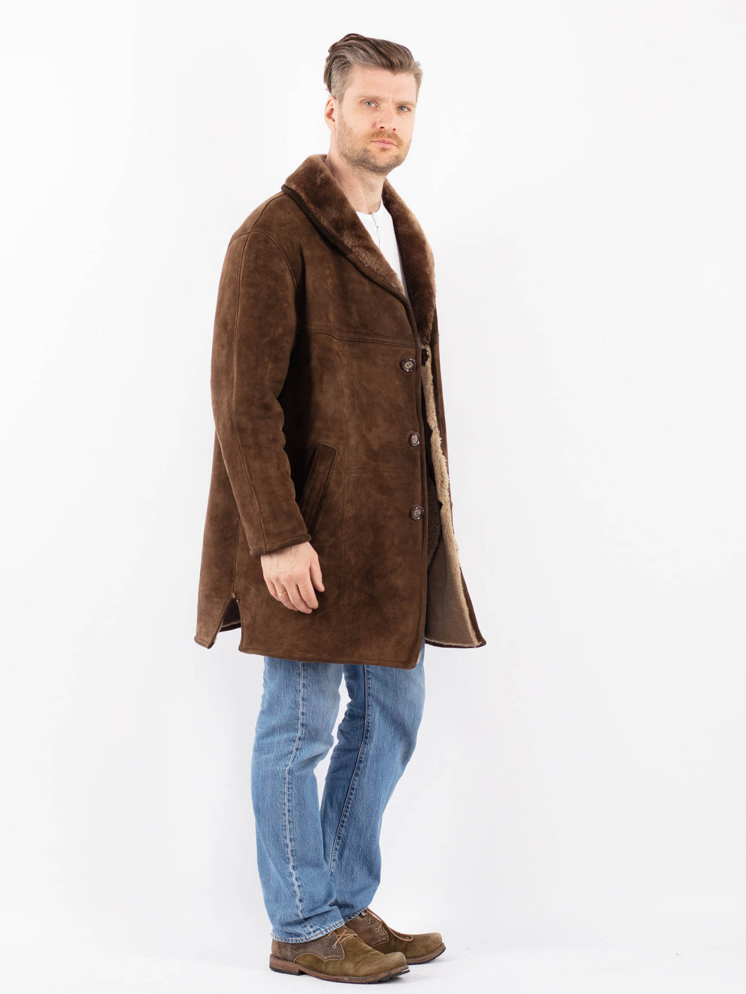 Vintage 70's Men Sheepskin Coat in BrownZ1429