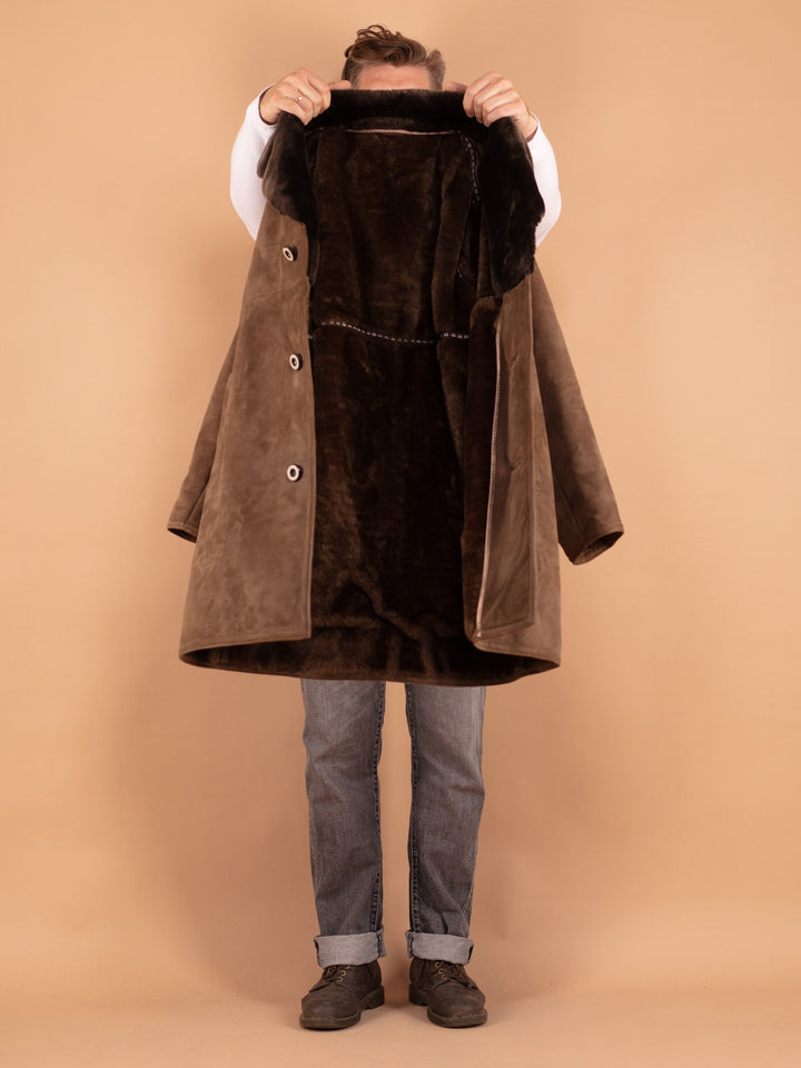 Vintage 70's Men Sheepskin Coat in Brown - NorthernGrip