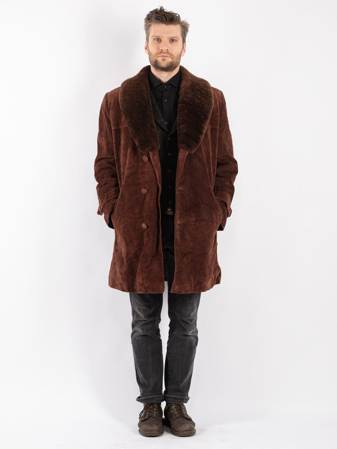 Vintage 70's Men Sheepskin Coat in Brown