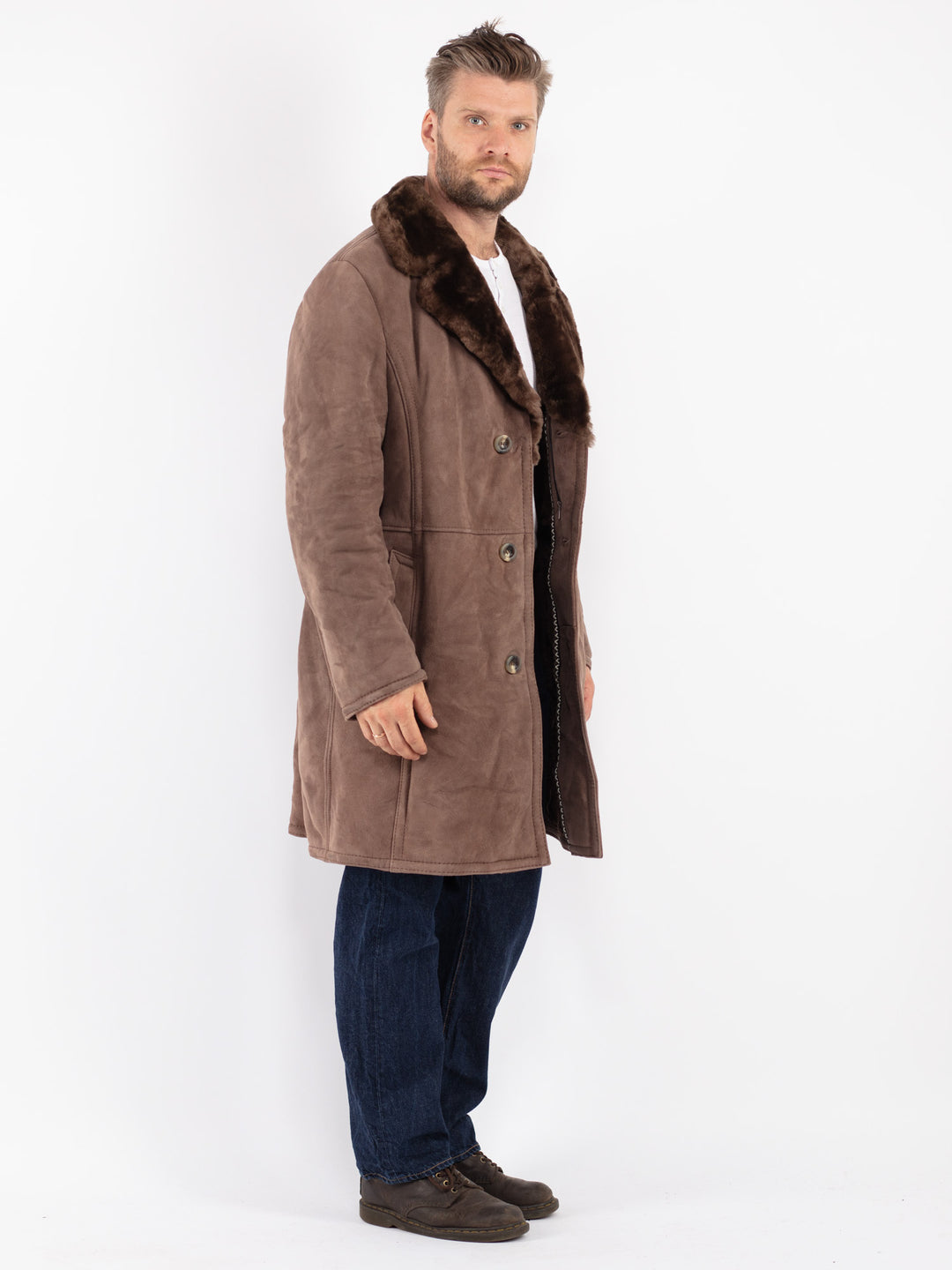 Vintage 70's Men Sheepskin Coat in Beige