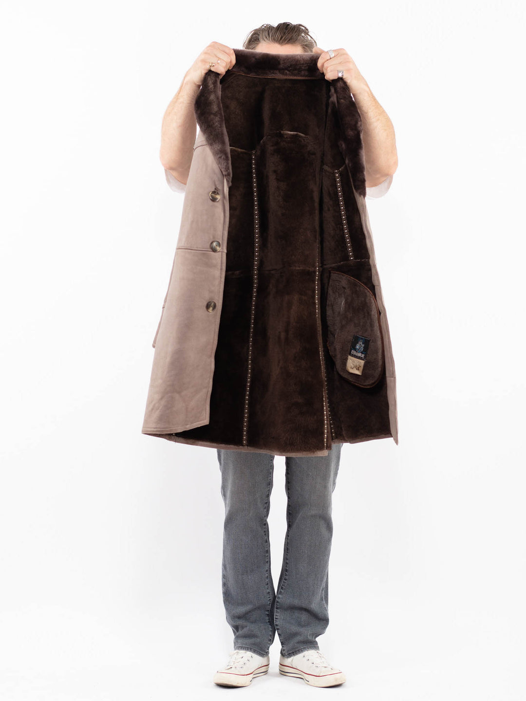 Vintage 70's Men Sheepskin Coat in BeigeZ1970