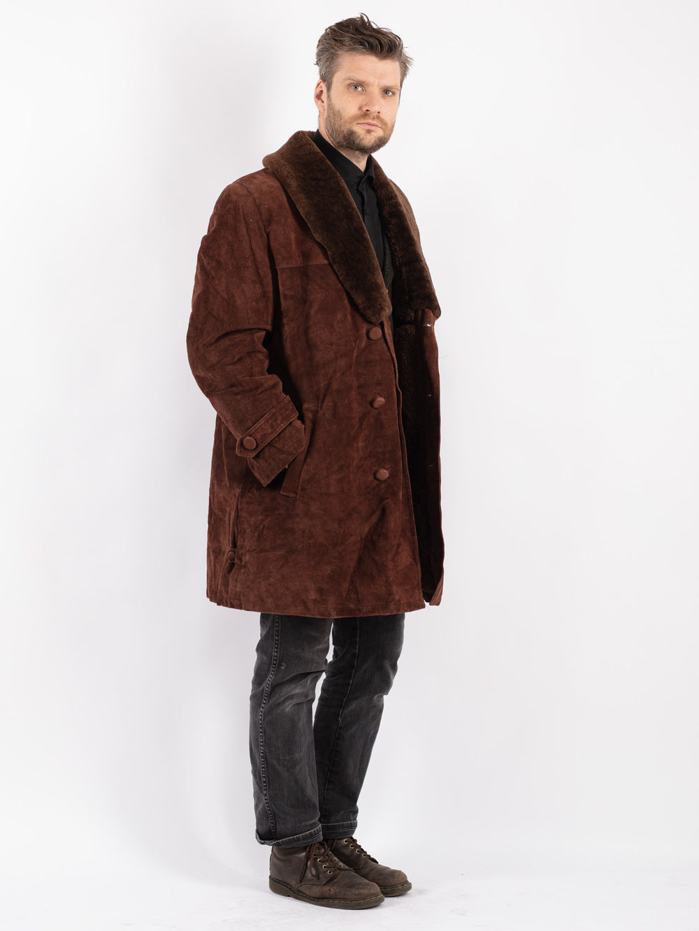Vintage 70's Men Sheepskin Coat in Brown