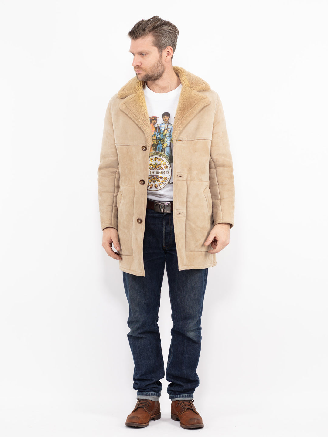 Vintage 70's Men Sheepskin Coat in BeigeZ2702