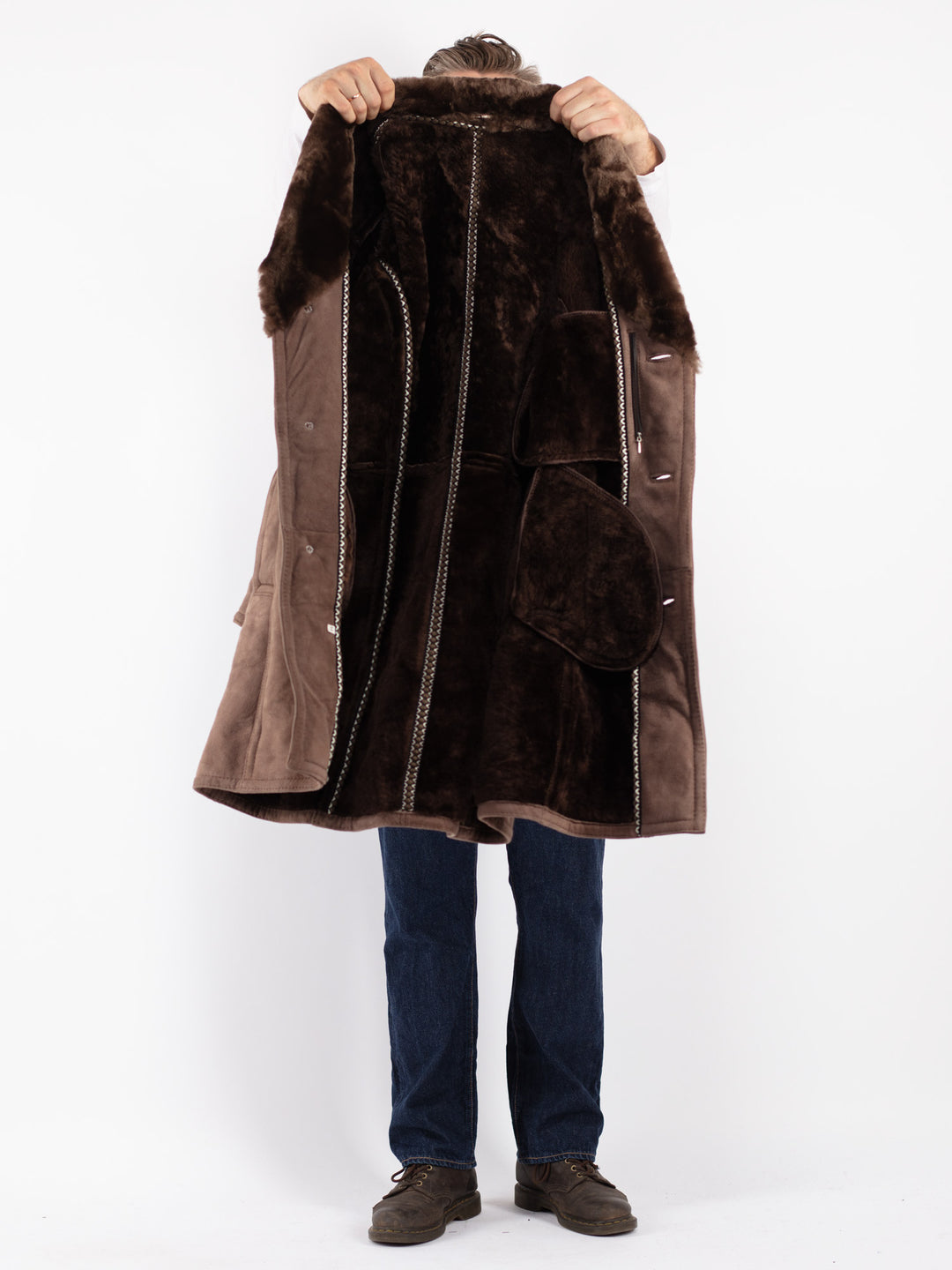 Vintage 70's Men Sheepskin Coat in Beige
