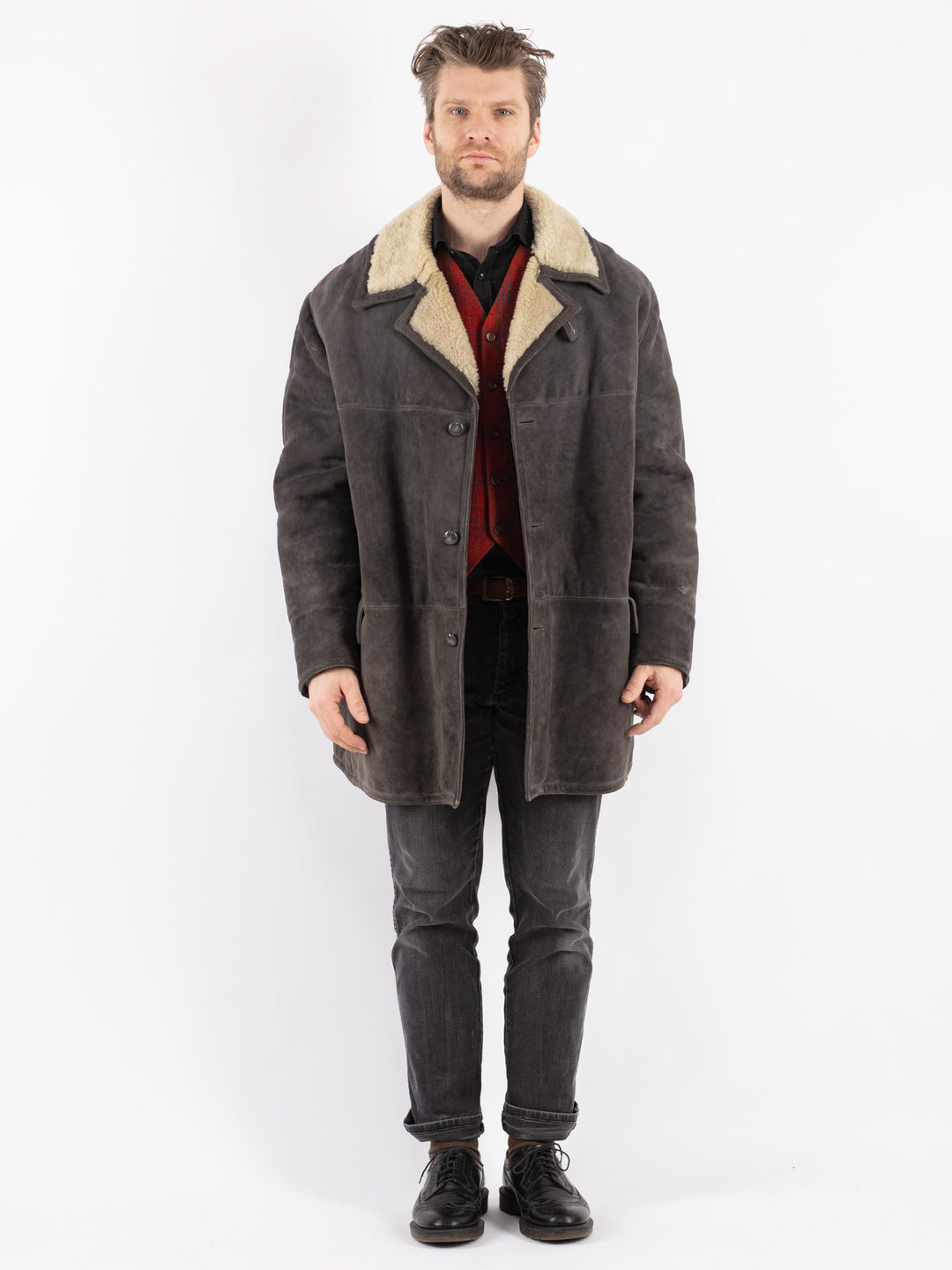 Vintage 70's Men Sheepskin Coat in GrayZ205