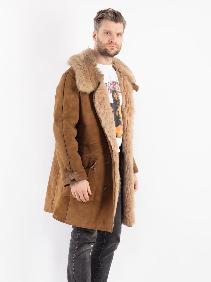 Vintage 70's Men Sheepskin Shearling Coat in Beige