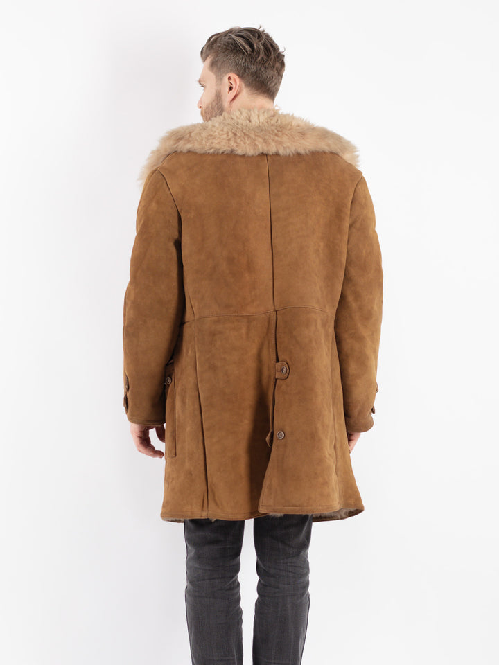 Vintage 70's Men Sheepskin Shearling Coat in Beige