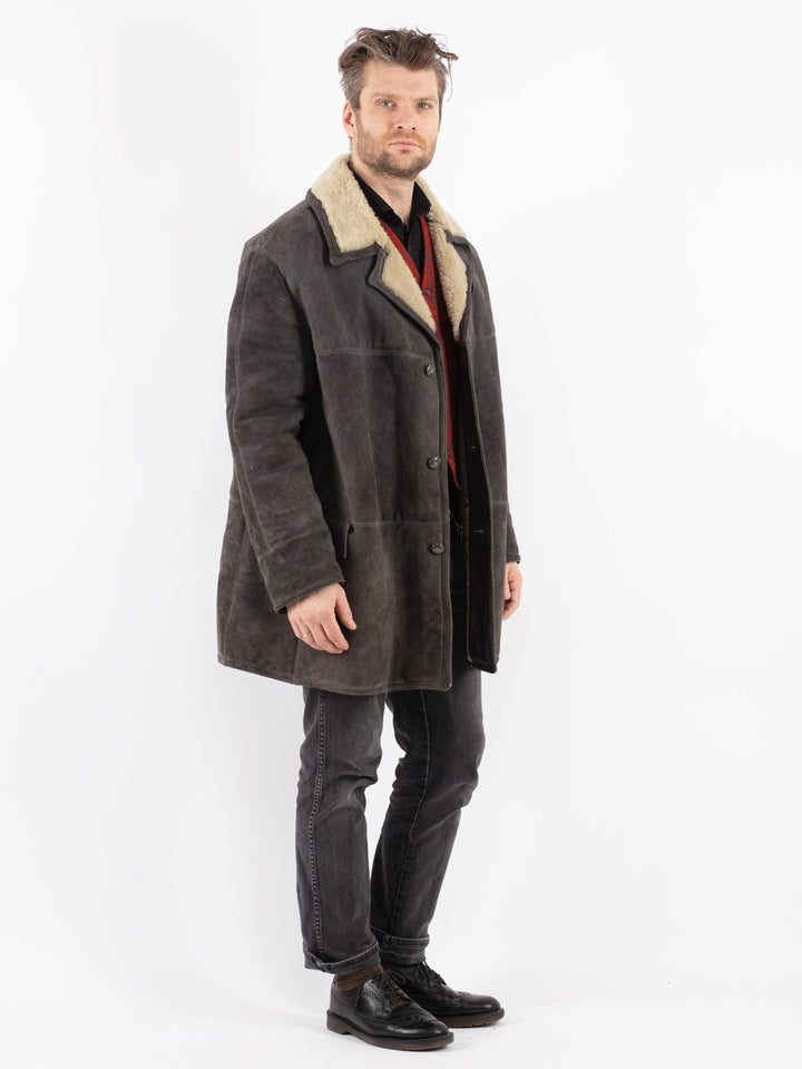 Vintage 70's Men Sheepskin Coat in GrayZ205