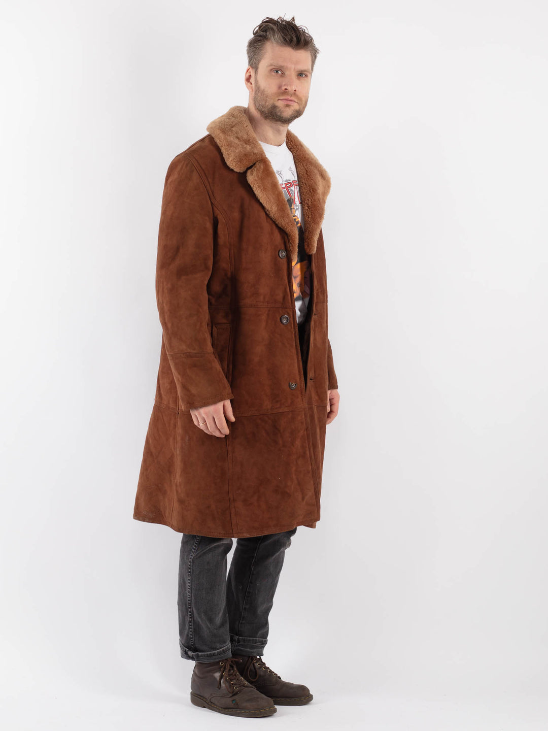 Vintage 70's Men Sheepskin Coat in BrownZ645