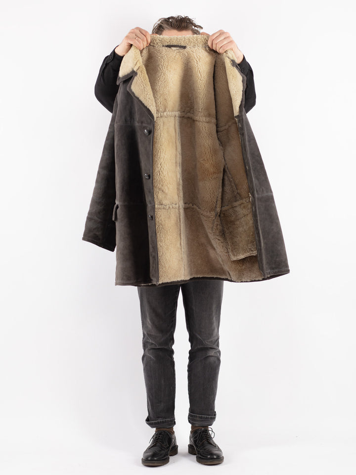 Vintage 70's Men Sheepskin Coat in GrayZ205