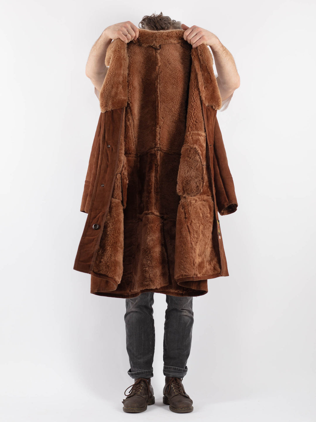 Vintage 70's Men Sheepskin Coat in BrownZ645