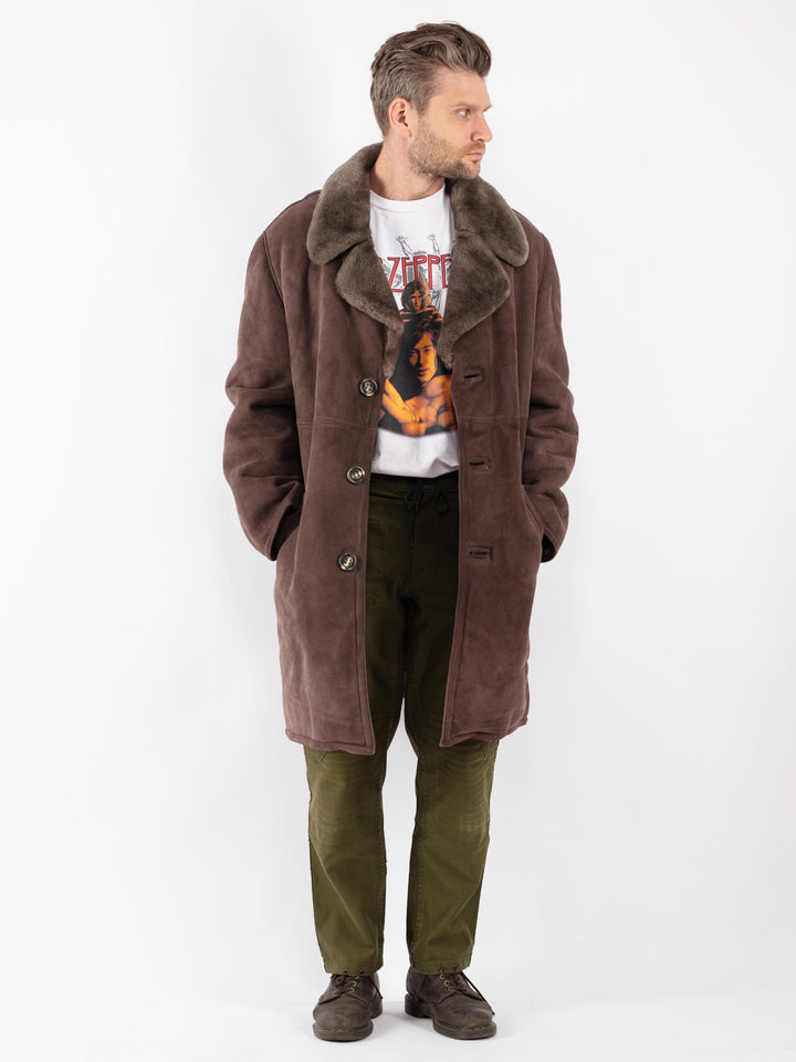 Vintage Men Sheepskin Shearling Coat in Brown