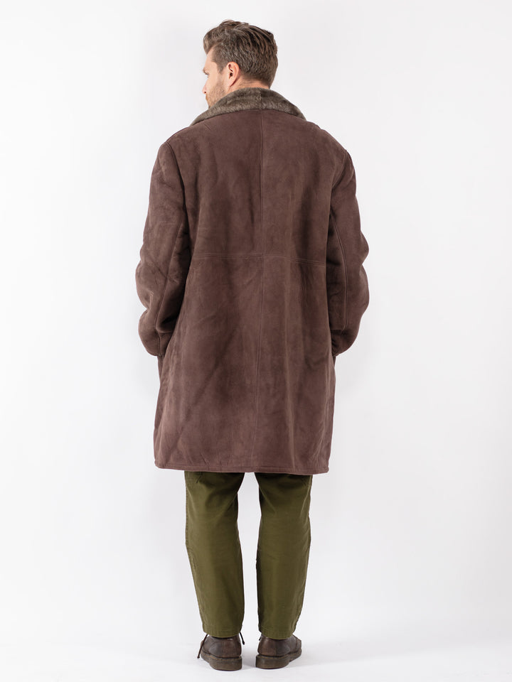 Vintage Men Sheepskin Shearling Coat in Brown