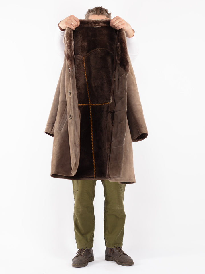 Vintage 70's Men Sheepskin Coat in Beige