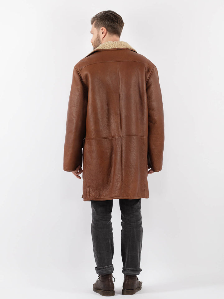 Vintage 70's Men Sheepskin Shearling Coat in BrownZ1001
