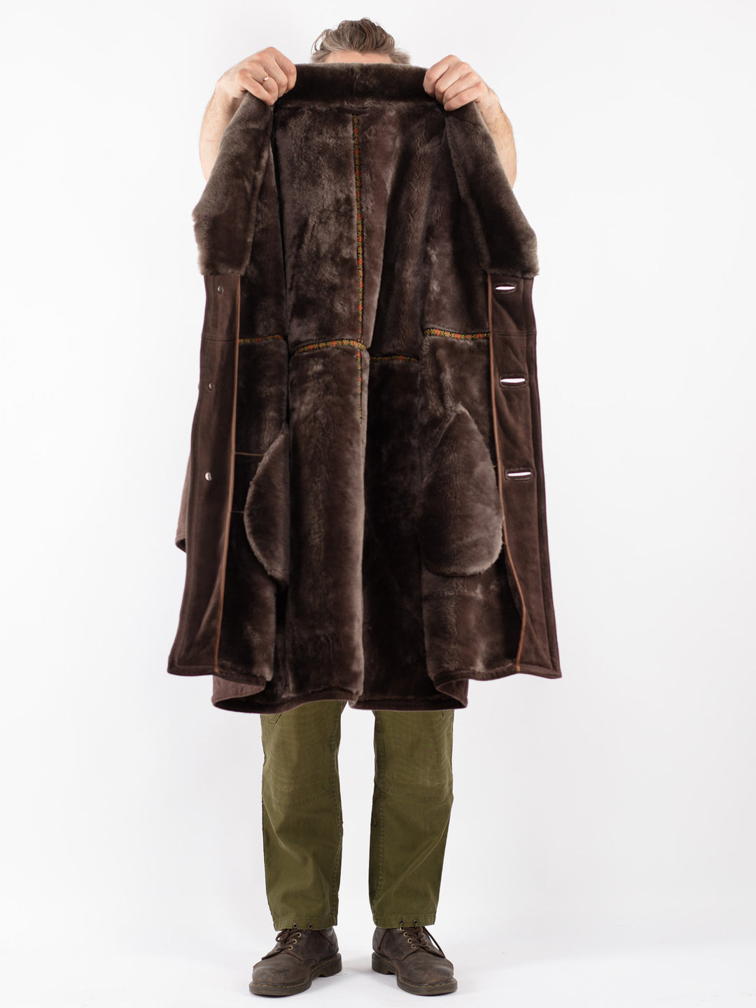 Vintage Men Sheepskin Shearling Coat in Brown