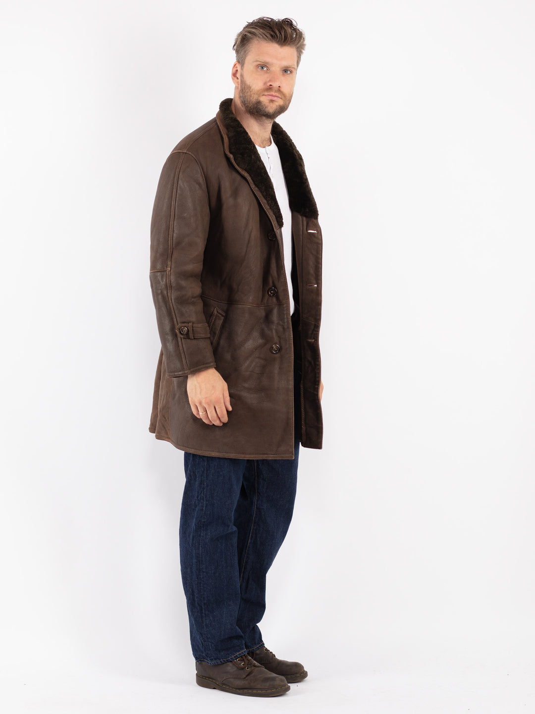 Vintage 70's Men Sheepskin Coat in Brown