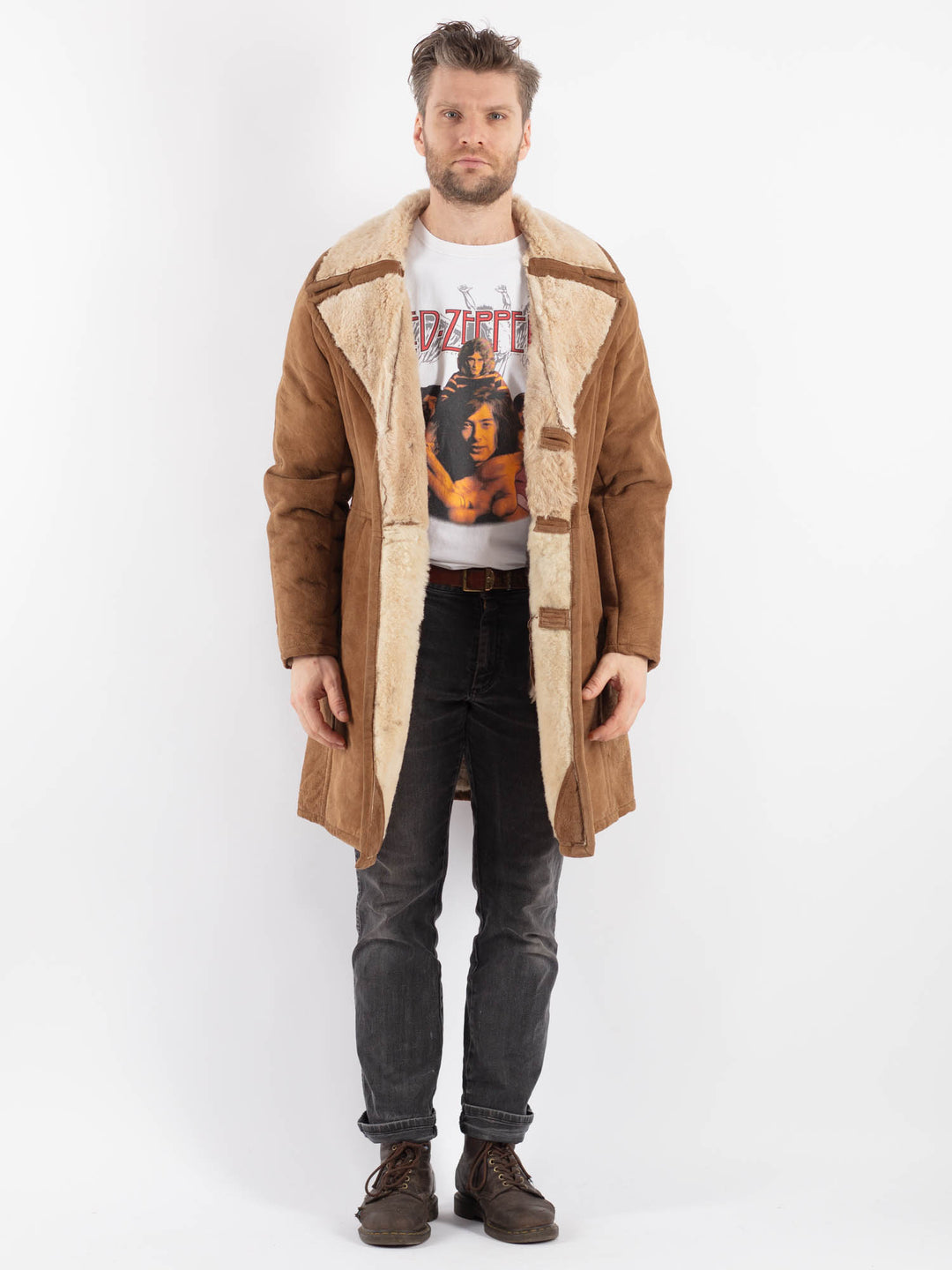 Vintage 70's Men Sheepskin Coat in BrownZ646