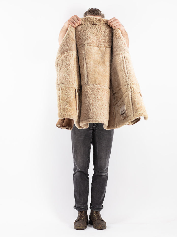 Vintage 70's Men Sheepskin Coat in Beige