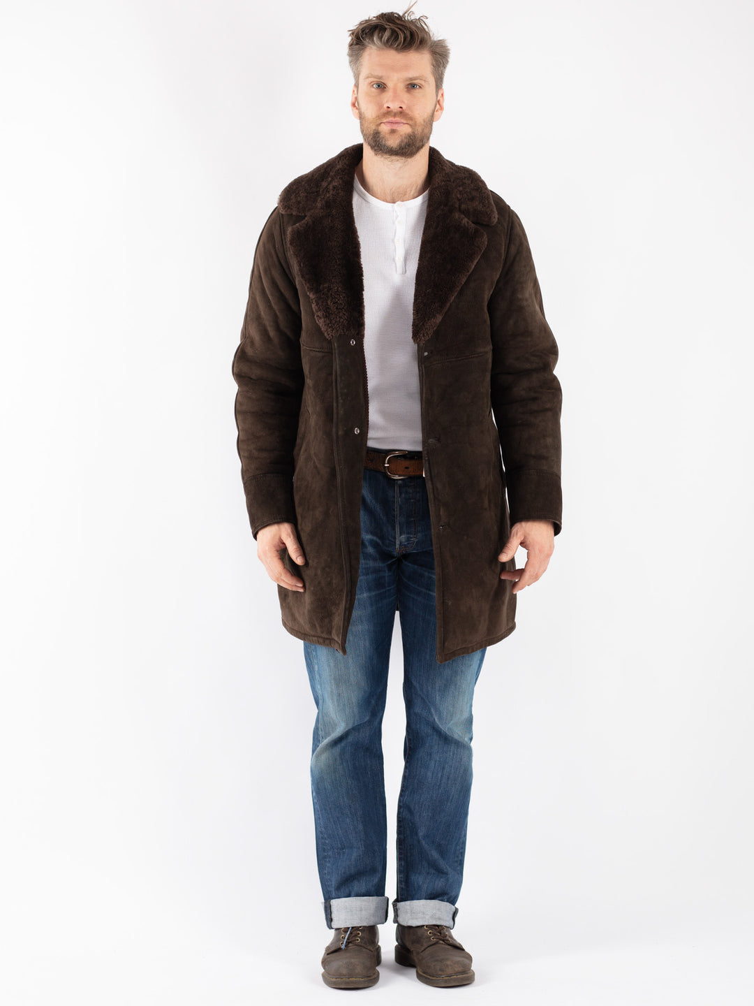 Vintage Men Sheepskin Coat in Brown