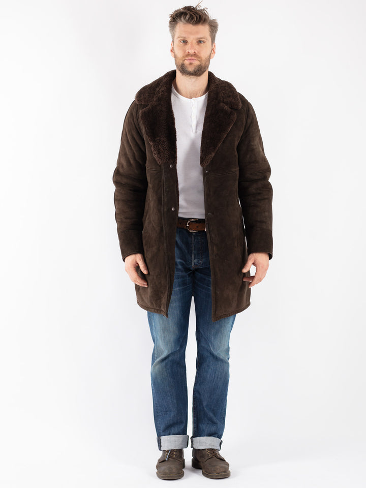 Vintage Men Sheepskin Coat in Brown