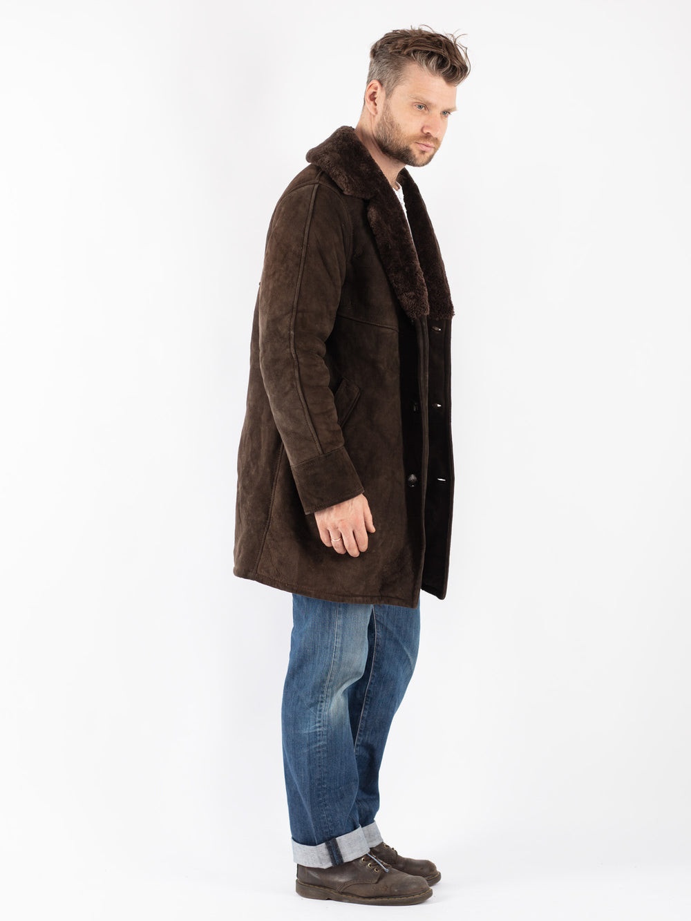 Vintage Men Sheepskin Coat in Brown