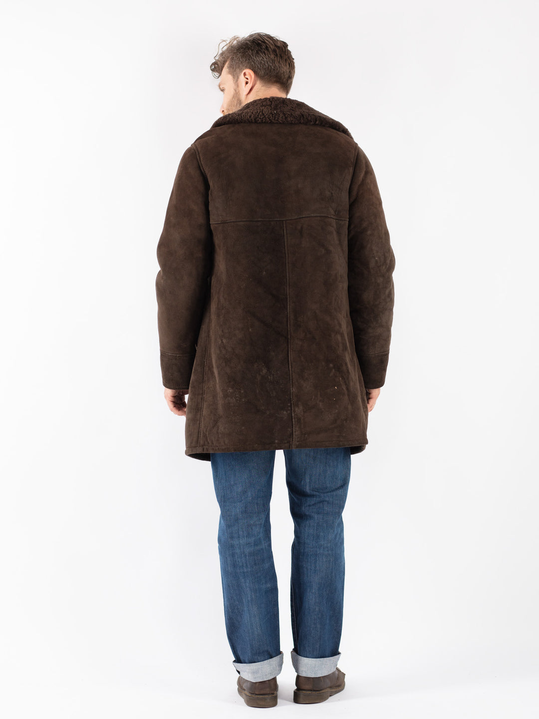 Vintage Men Sheepskin Coat in Brown