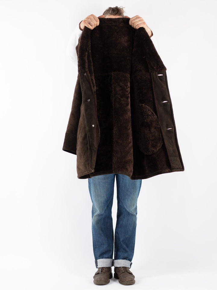 Vintage Men Sheepskin Coat in Brown