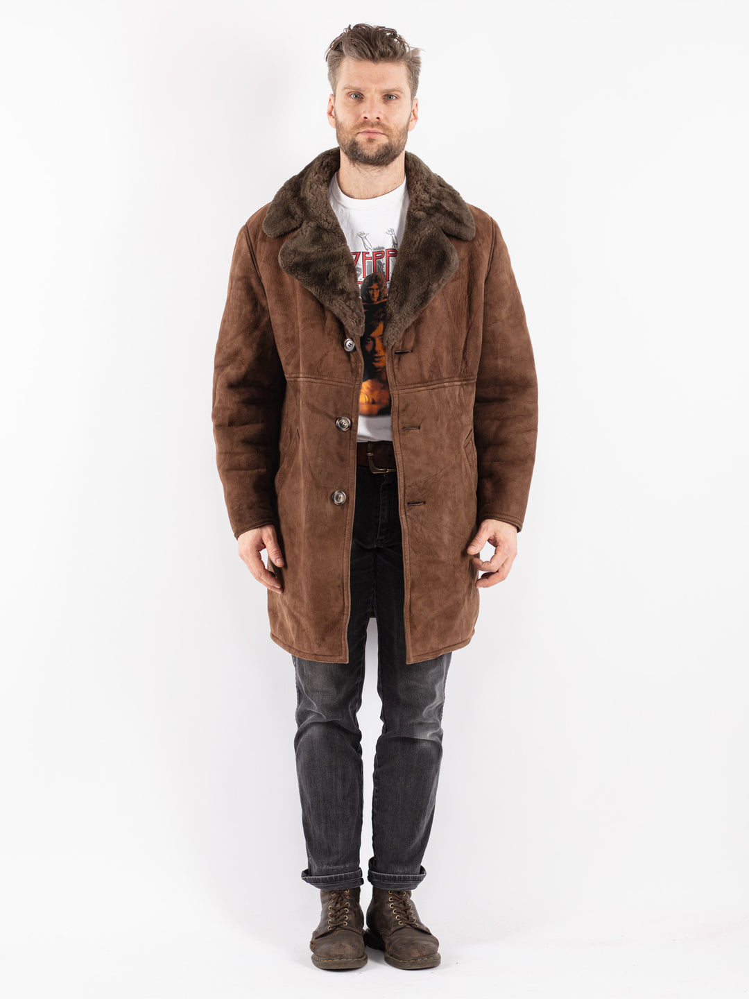 Vintage 70's Men Sheepskin Coat in Brown