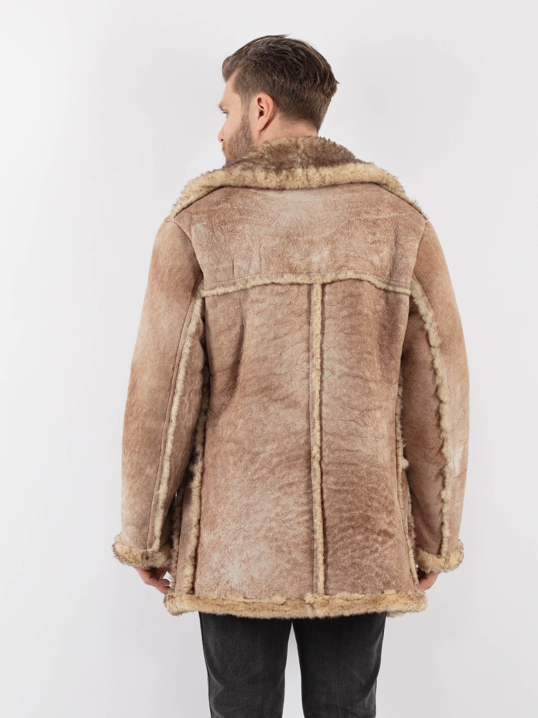 Vintage 70's Men Sheepskin Shearling Coat in BeigeZ1003