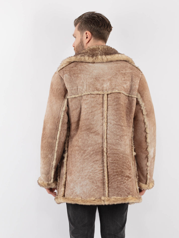 Vintage 70's Men Sheepskin Shearling Coat in BeigeZ1003