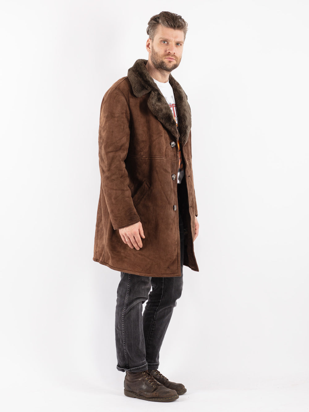 Vintage 70's Men Sheepskin Coat in Brown