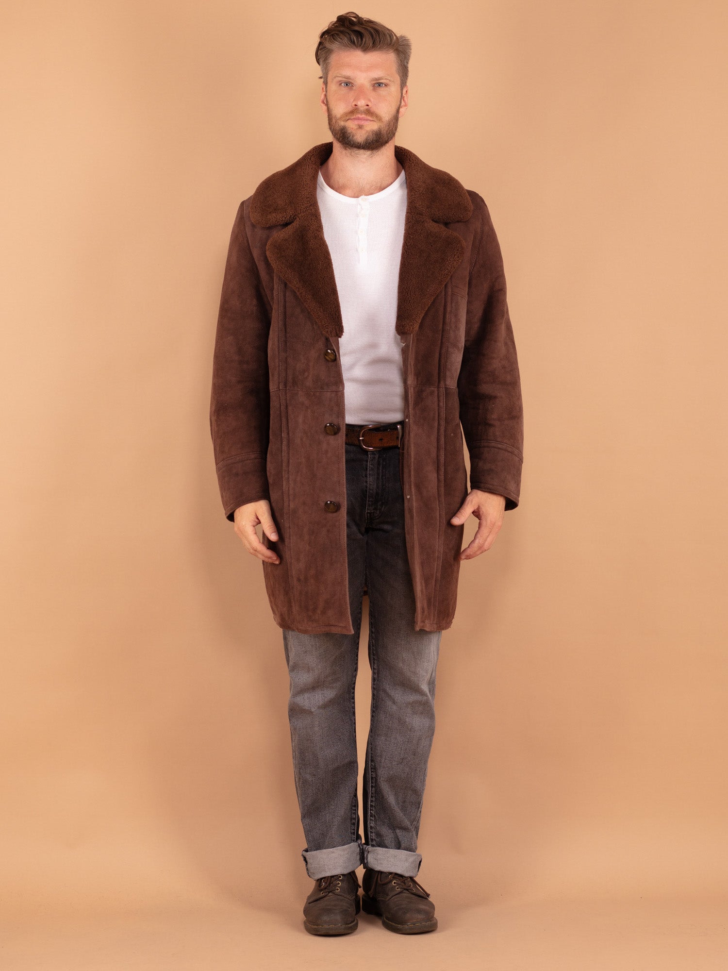 Online Vintage Store Vintage 70 s Men Sheepskin Coat in Brown Northern Grip NorthernGrip