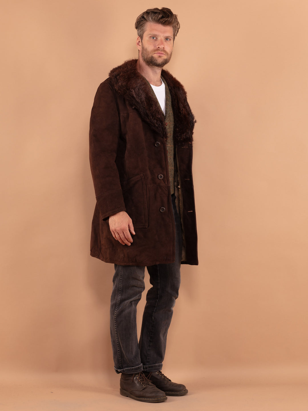 Vintage 70's Men Sheepskin Coat in Brown
