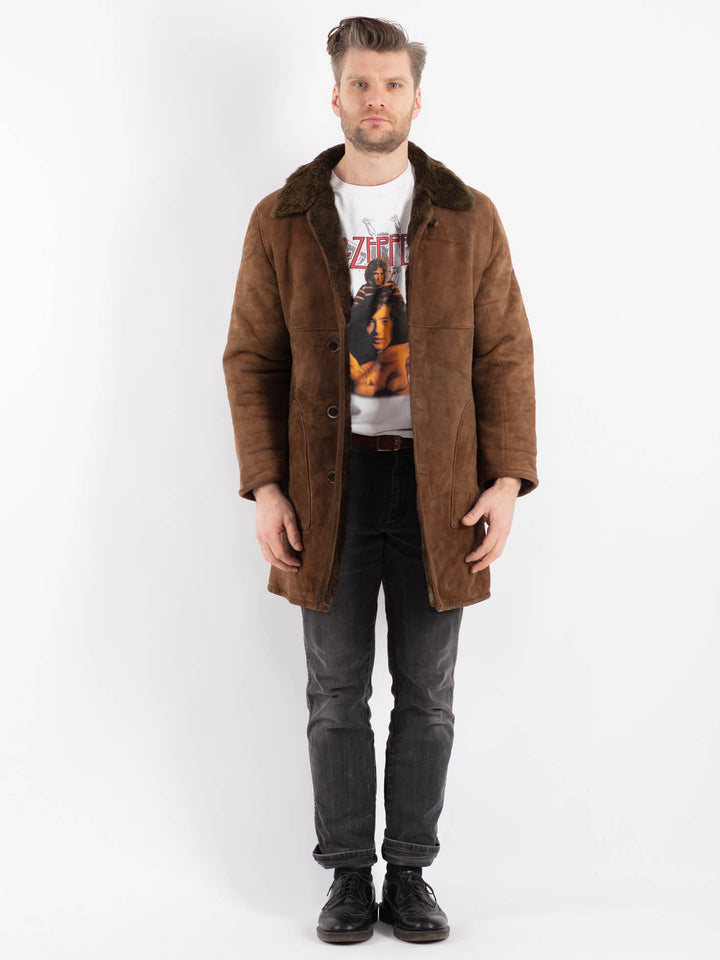 Vintage 70's Men Sheepskin Coat in Brown