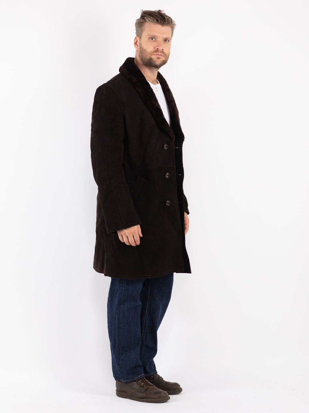Vintage 70's Men Sheepskin Coat in Brown