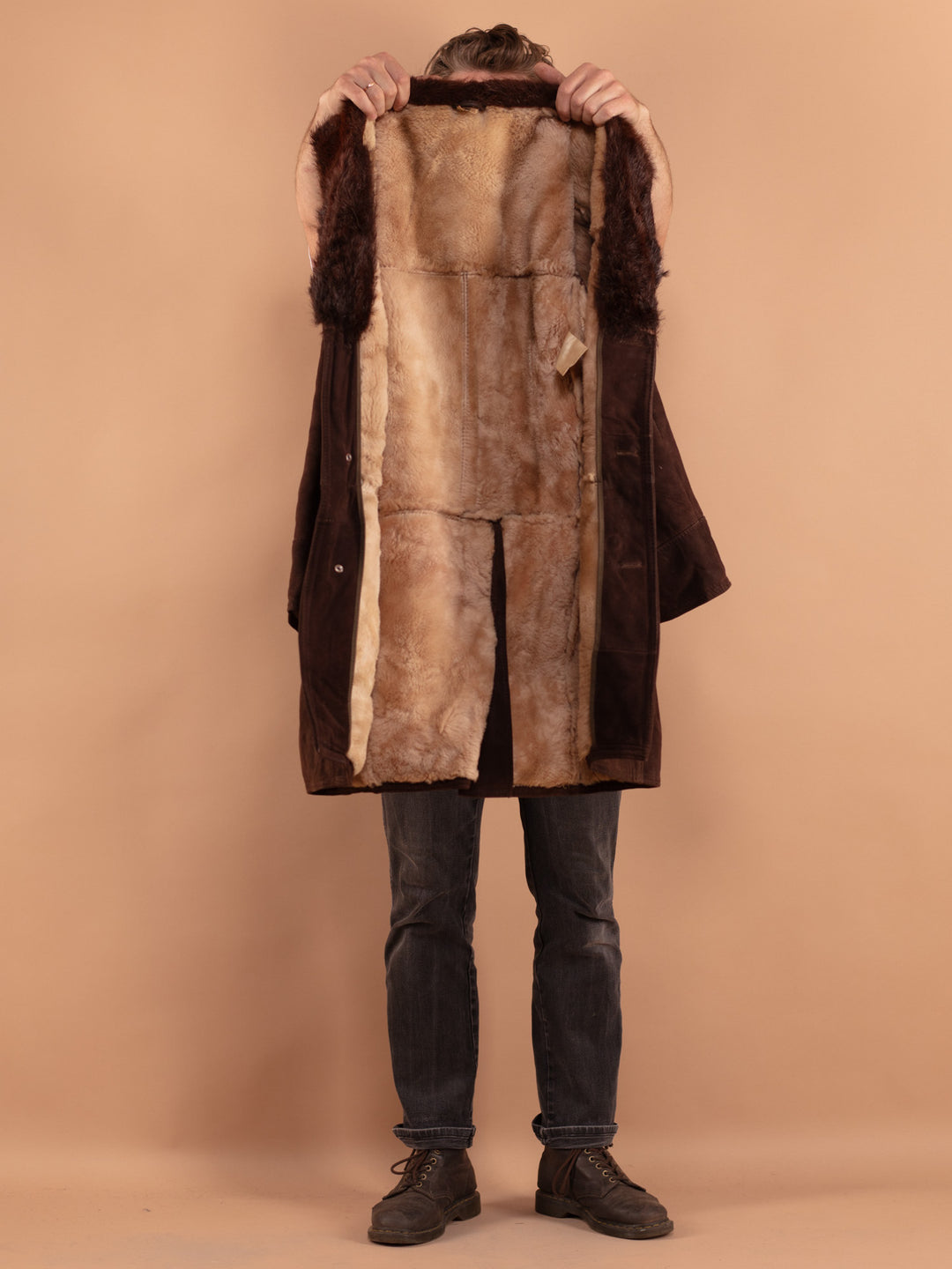 Vintage 70's Men Sheepskin Coat in Brown