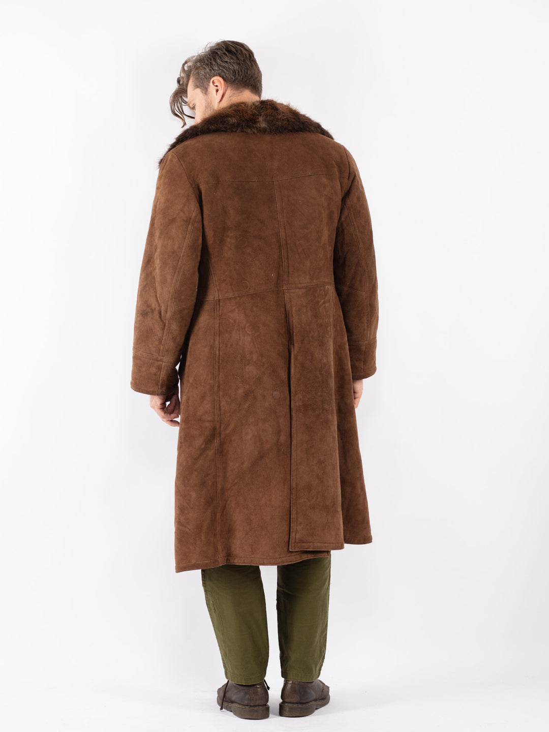 Vintage Men Sheepskin Shearling Coat in Brown