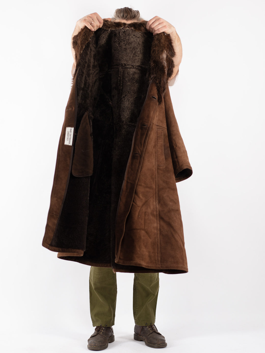 Vintage Men Sheepskin Shearling Coat in Brown