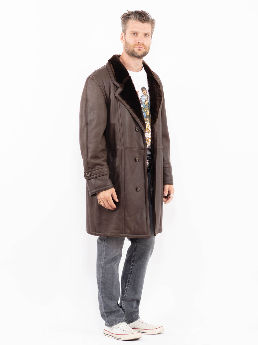 Vintage 70's Men Sheepskin Coat in BrownZ1977