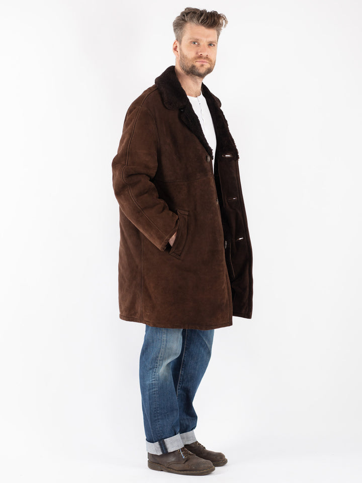 Vintage 70's Men Sheepskin Shearling Coat in Brown
