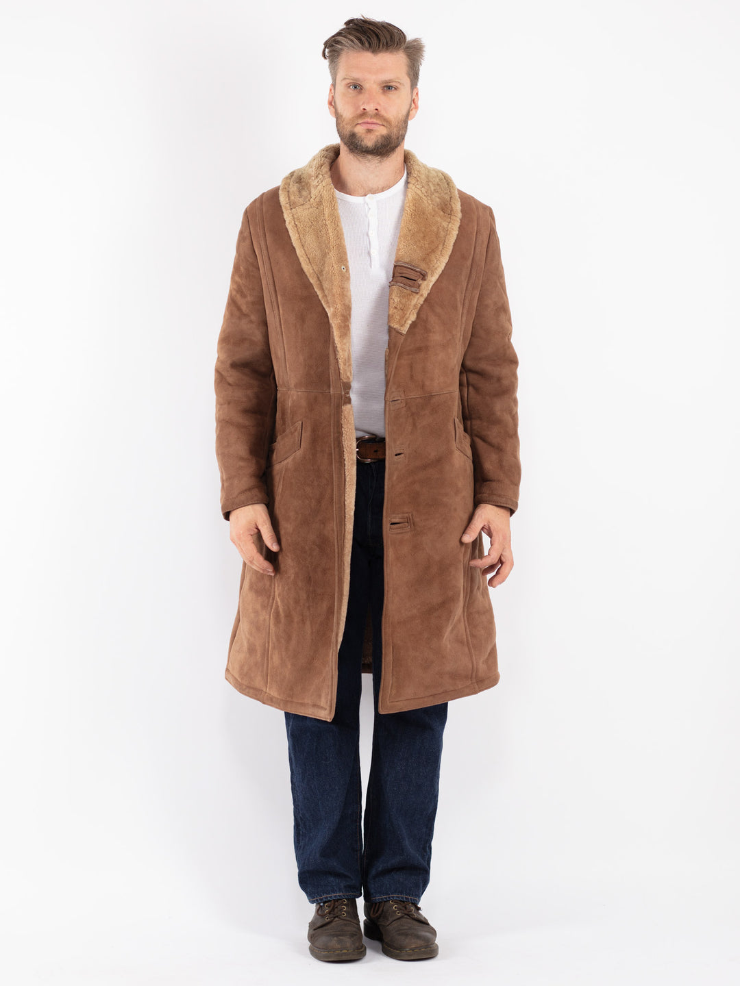 Vintage 70's Men Sheepskin Coat in Brown