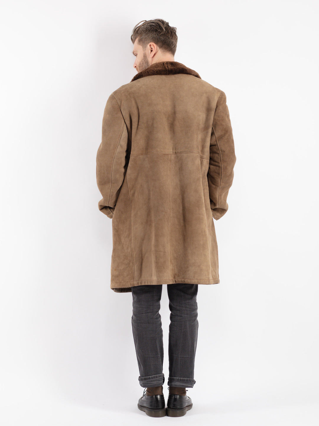 Vintage 70's Men Sheepskin Coat in Beige